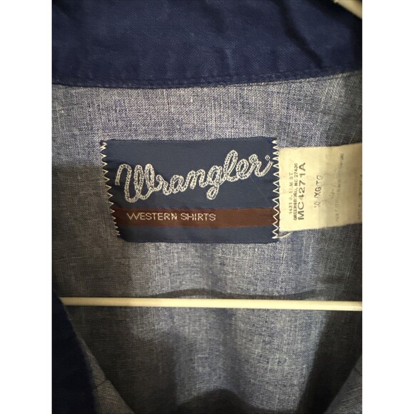 Wrangler Pearl Snap Western Shirt XL Cowboy Rodeo Aztec Southwestern Blue Vtg - Picture 5 of 9